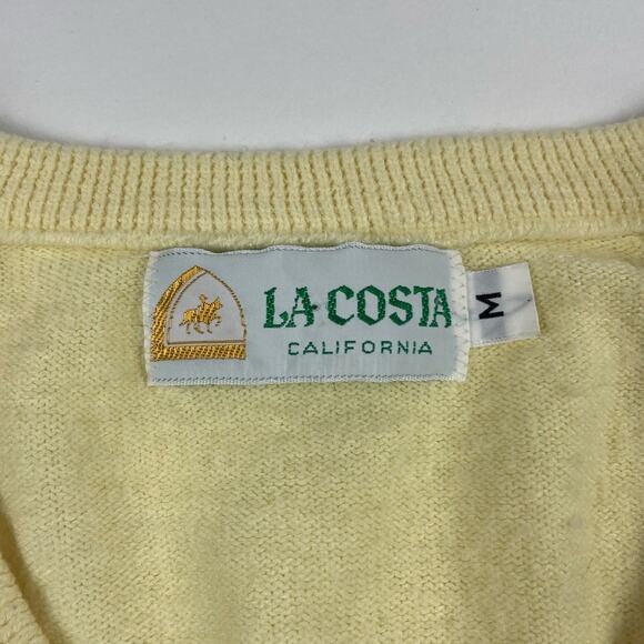 Vintage 70s Yellow V-Neck Sweater Western Horse Cowboy Logo La Costa California - Picture 2 of 8